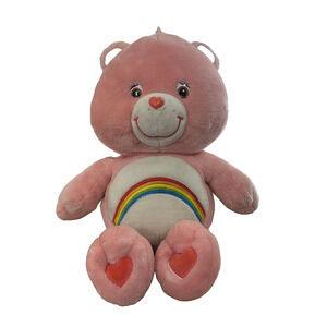 Care Bears Cheer Bear Plush Rainbow Jumbo 25‎ Inch 2002 Pink Cuddly Toy Pride